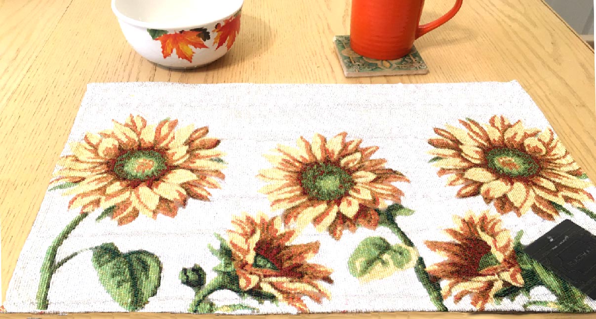 * 4 Cloth-Woven Tapestry-Floral Placemats Sunflowers * 4 Cloth-Woven Tapestry-Floral Placemats Sunflowers